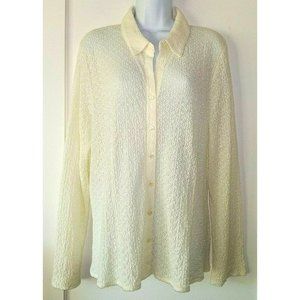 J.JILL X-Large Ivory Cotton Blend Long Sleeve Button Front Stretch Lace Knit Top